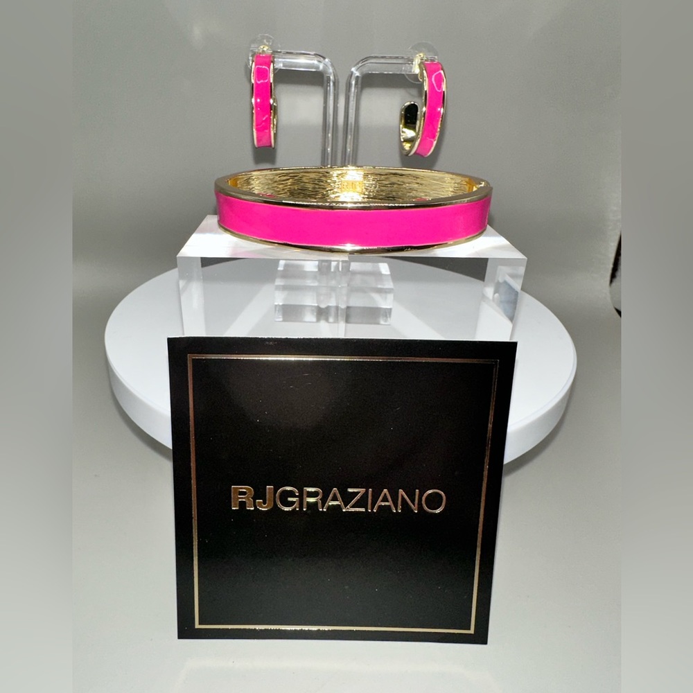 RJ Graziano 3 Piece Enamel Bracelet Earring Set Pink Gold Statement Jewelry NWT